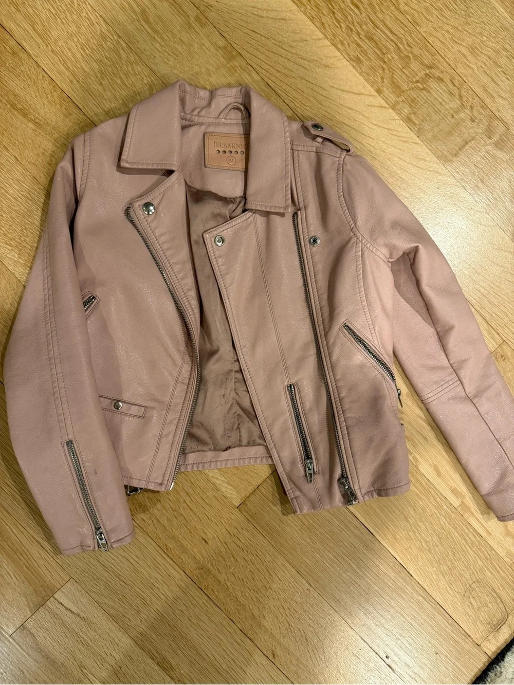 Girls Pink Faux Leather Moto Jacket - blank nyc brand